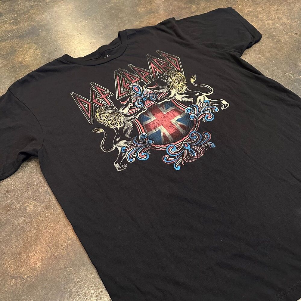 Def Leppard Graphic Band T Shirt XL Black Rock Crest Union Jack Lions